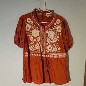 Savanna Jane Floral Embroidered Blouse in Rust
